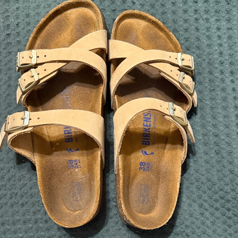Birkenstock Beige Triple-Buckle Slide Sandals